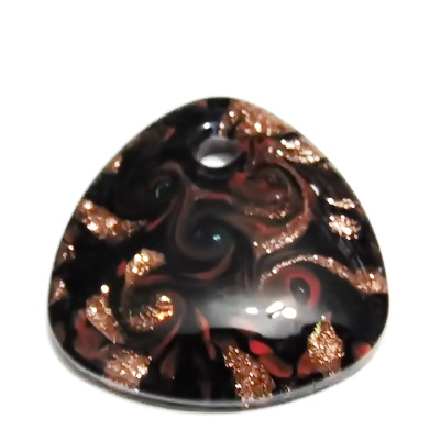 Pandantiv Murano negru cu portocaliu si glitter auriu, 43x8mm