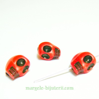 Margele plastic rosu, craniu, 12x10mm