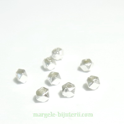 Margele metalice, argintii, fatetate, 3mm