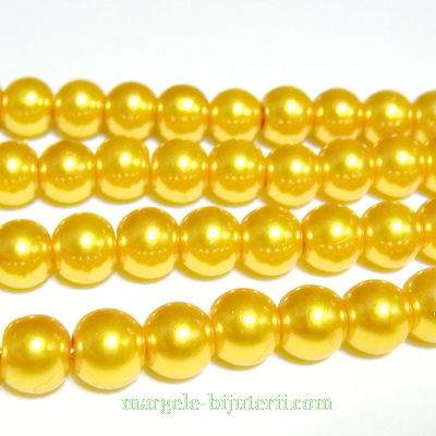 Perle sticla, auriu-metalizat, 8mm 10 buc