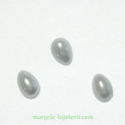 Cabochon sticla, gri, sidefat, lacrima 6x4x2mm