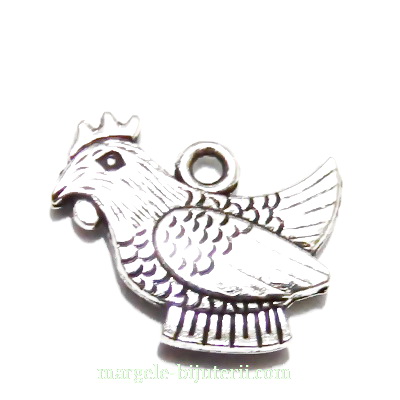 Pandantiv argintiu antichizat, gaina, 19x19x3mm
