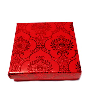 Cutie carton, rosie cu rosu metalizat, 8.5x8.5x2.5cm