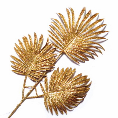 Ornament pt, Craciun, frunza cu glitter aramiu, 23x16cm + codita 22cm 1 buc