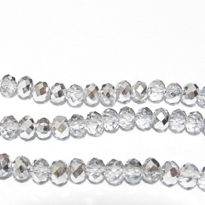 Cristale rondele 6x4mm, transparente-semimetalizat 