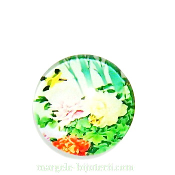 Cabochon sticla, cu flori, 16mm, model 5 1 buc