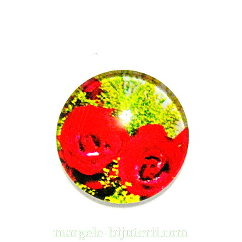 Cabochon sticla, cu flori, 16mm, model 6