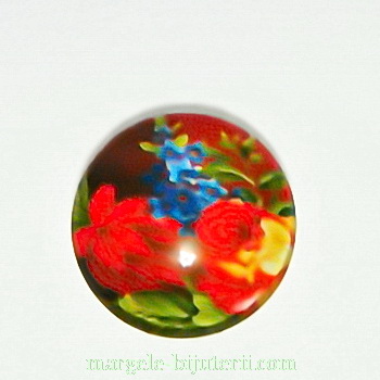 Cabochon sticla, cu flori, 16mm, model 15 1 buc