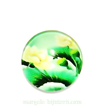 Cabochon sticla, cu flori, 16mm, model 21