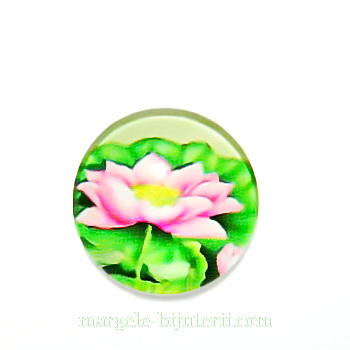 Cabochon sticla, cu flori, 16mm, model 23