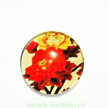 Cabochon sticla, cu flori, 16mm, model 35