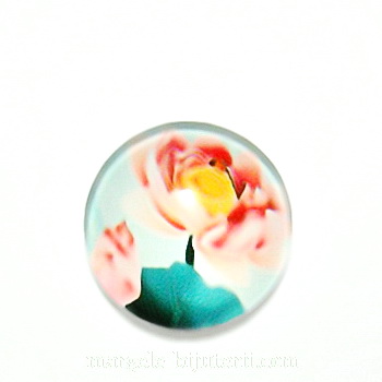 Cabochon sticla, cu flori, 16mm, model 38 1 buc