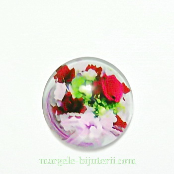 Cabochon sticla, cu flori, 16mm, model 39