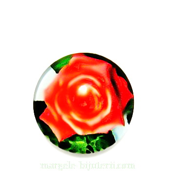 Cabochon sticla, cu flori, 16mm, model 41 1 buc