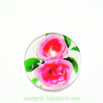 Cabochon sticla, cu flori, 16mm, model 42