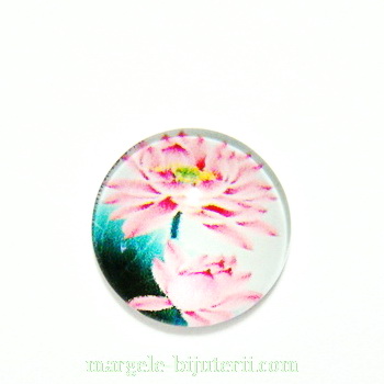 Cabochon sticla, cu flori, 16mm, model 45