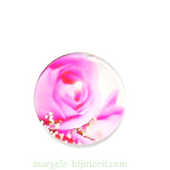Cabochon sticla, cu flori, 16mm, model 47