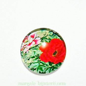Cabochon sticla, cu flori, 16mm, model 48