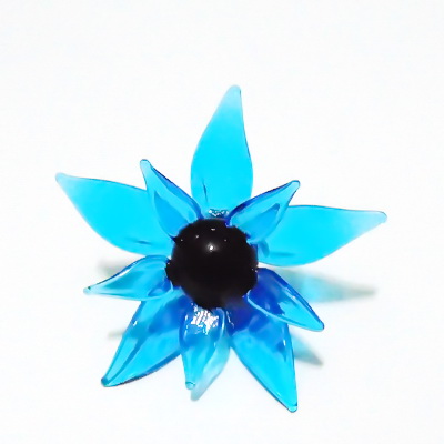 Pandantiv sticla Lampwork, floare bleu, 63x30mm