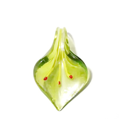 Pandantiv Murano, floare verde cu argintiu, 63x35x18mm