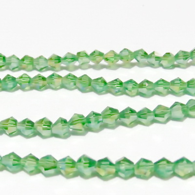 Margele sticla, biconice, verde deschis AB, 4mm