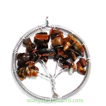 Pandantiv rotund, cu chips ochi de tigru, copacul vietii, 55x50x3.5mm 1 buc