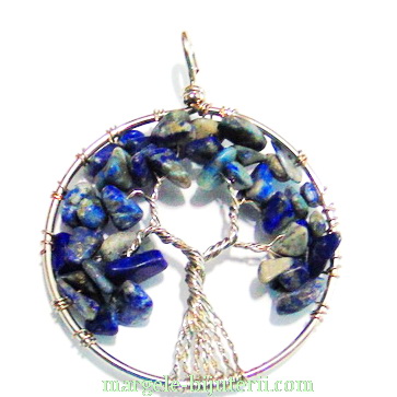 Pandantiv rotund, cu chips lapis lazuli, copacul vietii, 63x51x8mm