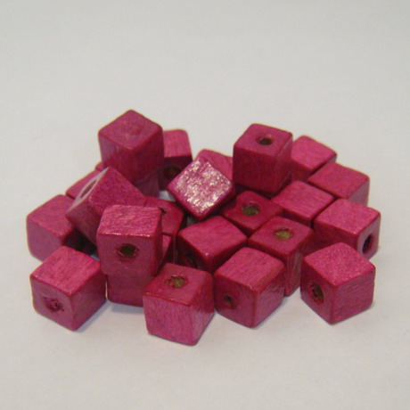 Margele lemn cubice fucsia 8mm