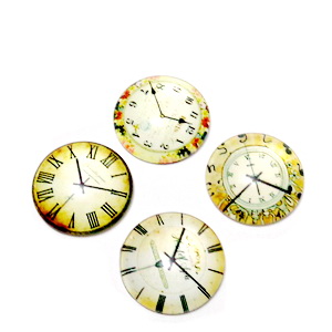 Cabochon sticla, 20mm, desen ceas, mix 3