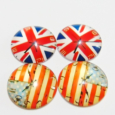 Cabochon sticla, 20mm, desen ceas, mix 7