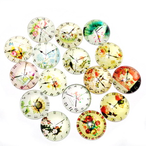 Cabochon sticla, 20mm, desen ceas, mix 9