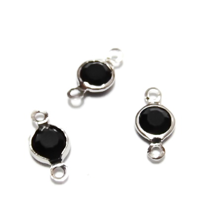 Conector/link, argintiu 13x7mm cu stras negru 5mm