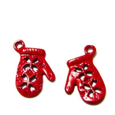 Pandantiv metalic, emailat, manusa rosie, 20x15x2mm