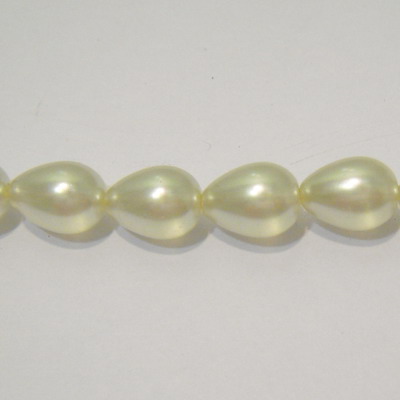Perle sticla semitransparente lacrima albe 11x8mm
