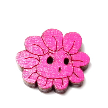 Nasturi lemn cu desen floare fucsia, 20x18x3mm