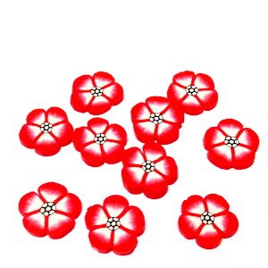 Cabochon polymer, floare rosie, 9~10x1~2mm