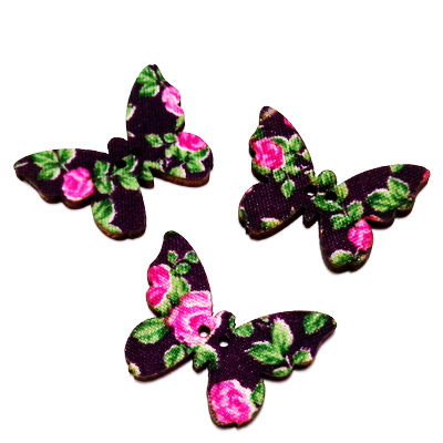 Nasturi lemn, 28x20x3mm, fluturas multicolor, model 6 1 buc