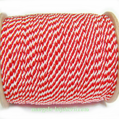 Snur matase rasucit, alb-rosu, pentru martisor, 1mm-bobina 100m