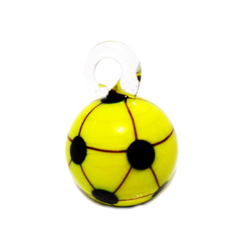 Pandantiv  Lampwork, minge de fotbal, alb cu galben, 22x16x16mm 1 buc