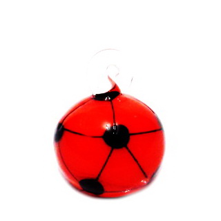 Pandantiv  Lampwork, minge de fotbal, alb cu portocaliu, 22x16x16mm 1 buc