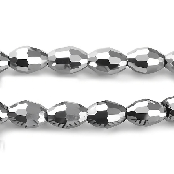 Margele sticla ovale 8x6mm, argintii 1 buc