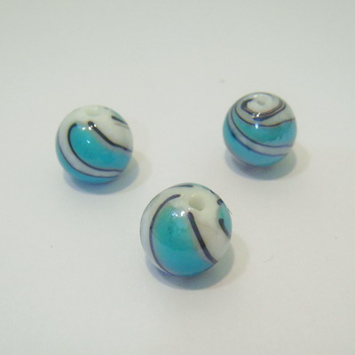 Margele sticla, lampwork, albastre cu alb 12mm