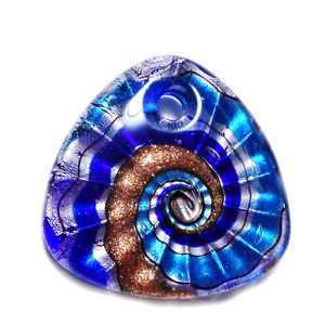 Pandantiv Murano, albastru cu turcoaz si glitter auriu, 43x6~43mm