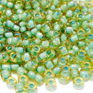 Margele TOHO, rotunde  11/0 : Inside-Color Rainbow Lt Topaz/Sea Foam-Lined 20 g