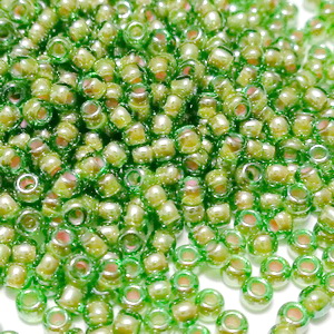Margele TOHO, rotunde  11/0 : Inside-Color Luster Peridot/Opaque White-Lined 20 g
