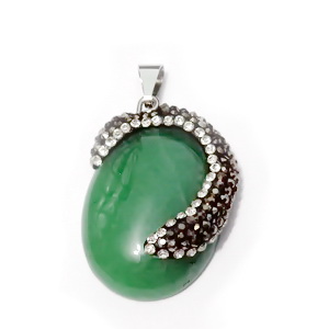 Pandantiv aventurin cu ornamente rhinestone, 33x24x7mm