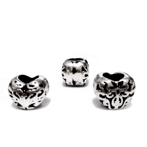 Margele argintiu antichizat, stil Pandora, inima  7x10x9mm, orificiu 5mm