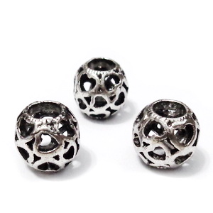 Margele argintiu antichizat, stil Pandora, cu inimioare, 10x10mm, orificiu 5mm