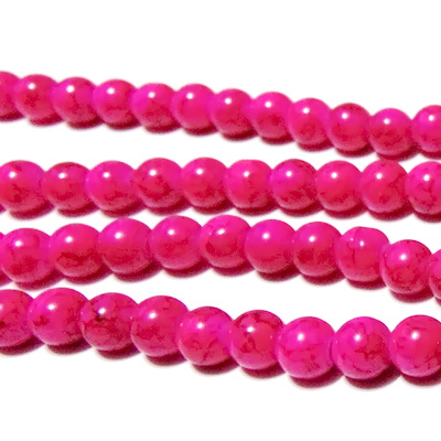 Margele sticla  fucsia, cu liniute, 6 mm