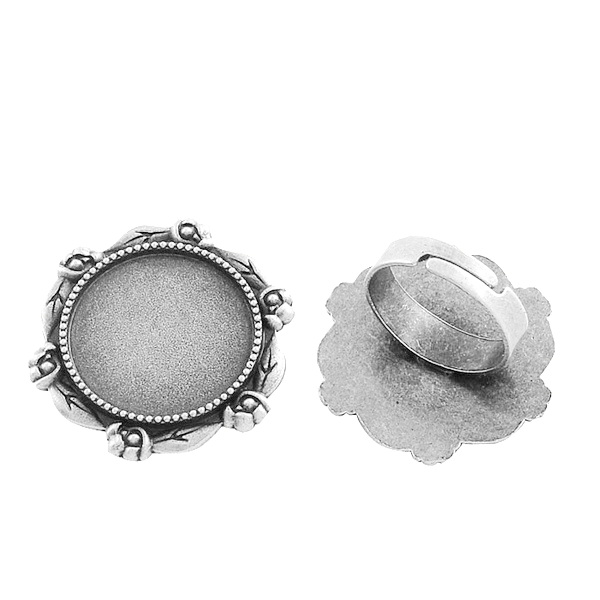 Baza cabochon, argintiu antichizat, inel, platou 33mm, interior 20mm